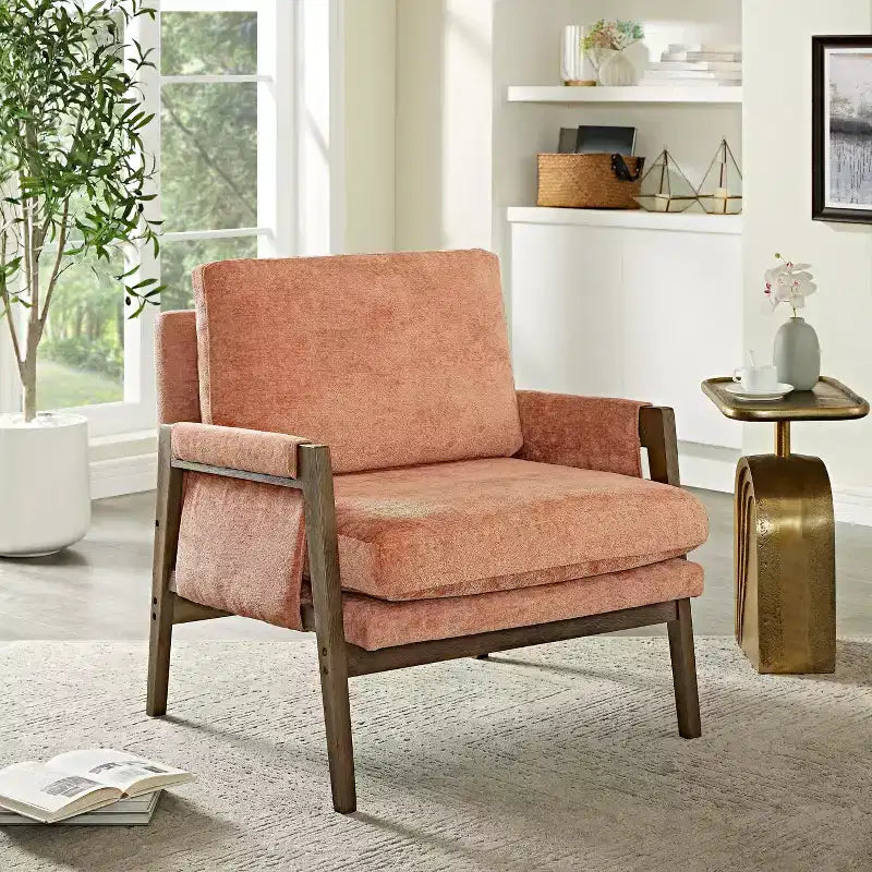 Fauteuil d'appoint moderne en velours, chaise de salon capitonnée, fauteuil élégant de style Mid-Century avec pieds en bois de caoutchouc pour salle de lecture, chambre à coucher