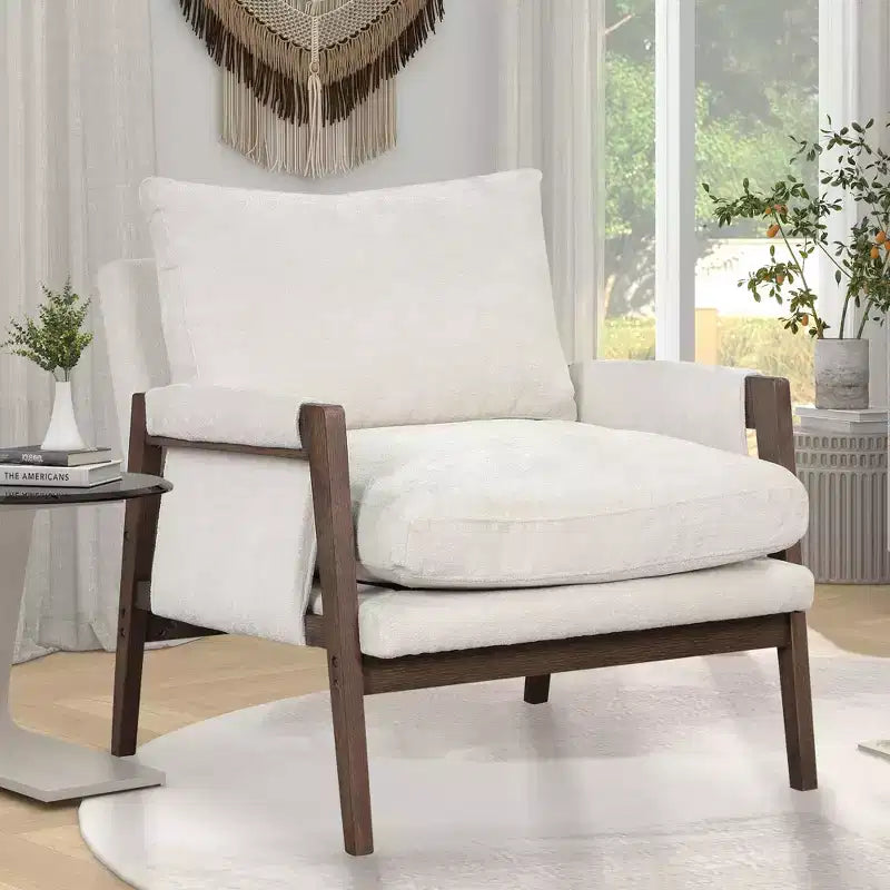 Fauteuil d'appoint moderne en velours, chaise de salon capitonnée, fauteuil élégant de style Mid-Century avec pieds en bois de caoutchouc pour salle de lecture, chambre à coucher