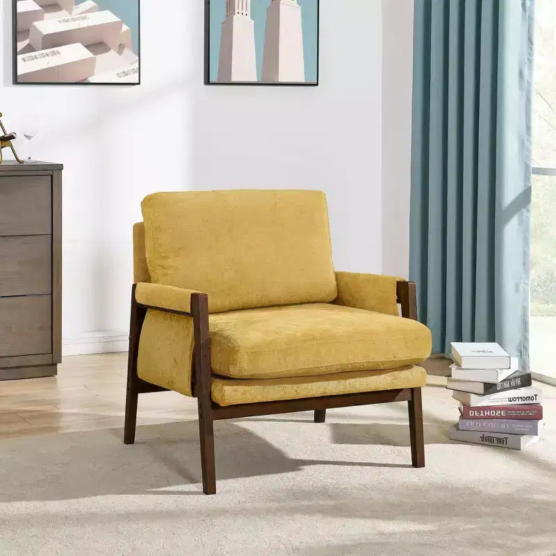 Fauteuil d'appoint moderne en velours, chaise de salon capitonnée, fauteuil élégant de style Mid-Century avec pieds en bois de caoutchouc pour salle de lecture, chambre à coucher
