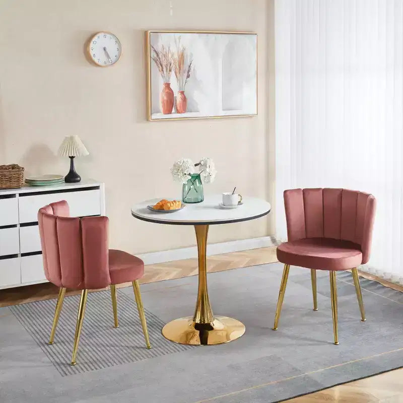 Fauteuil d'appoint moderne, avec pieds en tube de fer doré, dossier en velours et confortable, lot de 2