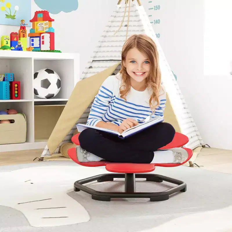 Chaise pivotante sensorielle pour enfants avec base métallique antidérapante pour enfants autistes, utilisation intérieure/extérieure, coloris pétale bleu/rouge