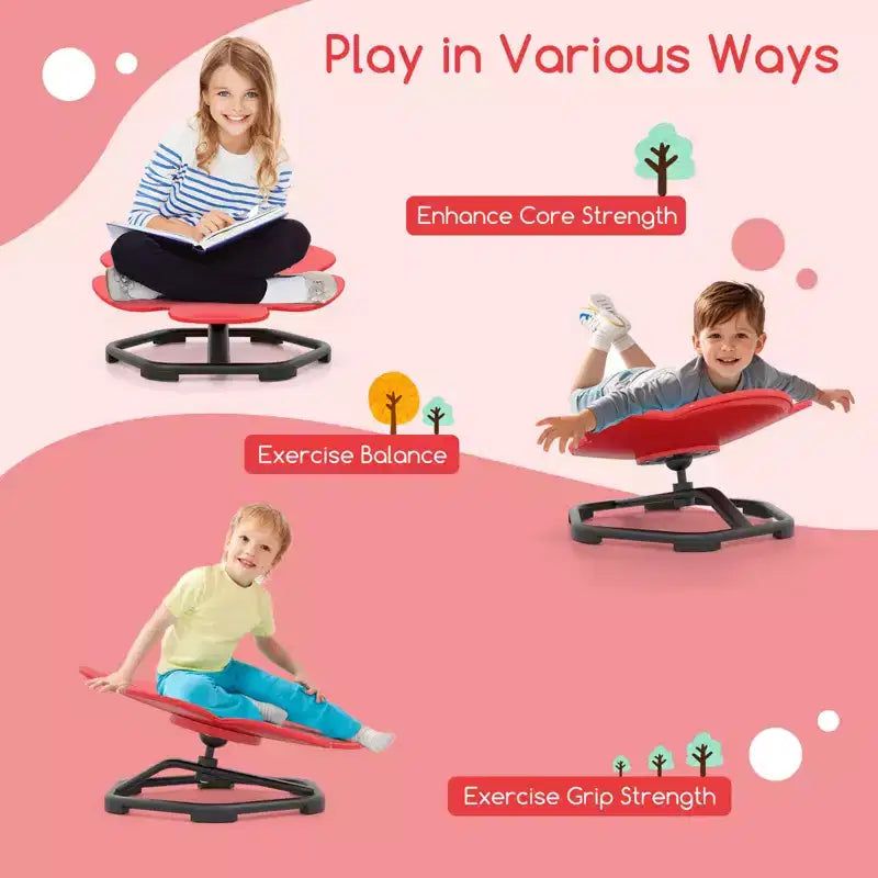 Chaise pivotante sensorielle pour enfants avec base métallique antidérapante pour enfants autistes, utilisation intérieure/extérieure, coloris pétale bleu/rouge