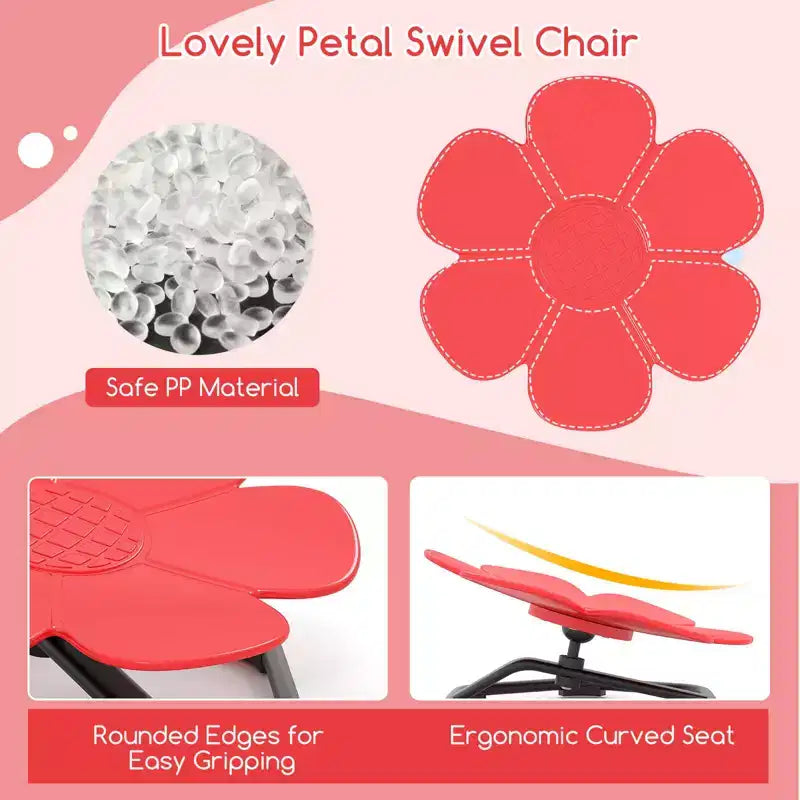 Chaise pivotante sensorielle pour enfants avec base métallique antidérapante pour enfants autistes, utilisation intérieure/extérieure, coloris pétale bleu/rouge
