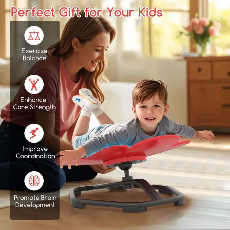 Chaise pivotante sensorielle pour enfants avec base métallique antidérapante pour enfants autistes, utilisation intérieure/extérieure, coloris pétale bleu/rouge