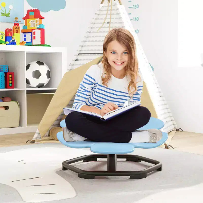 Chaise pivotante sensorielle pour enfants avec base métallique antidérapante pour enfants autistes, utilisation intérieure/extérieure, coloris pétale bleu/rouge