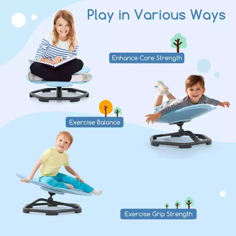 Chaise pivotante sensorielle pour enfants avec base métallique antidérapante pour enfants autistes, utilisation intérieure/extérieure, coloris pétale bleu/rouge