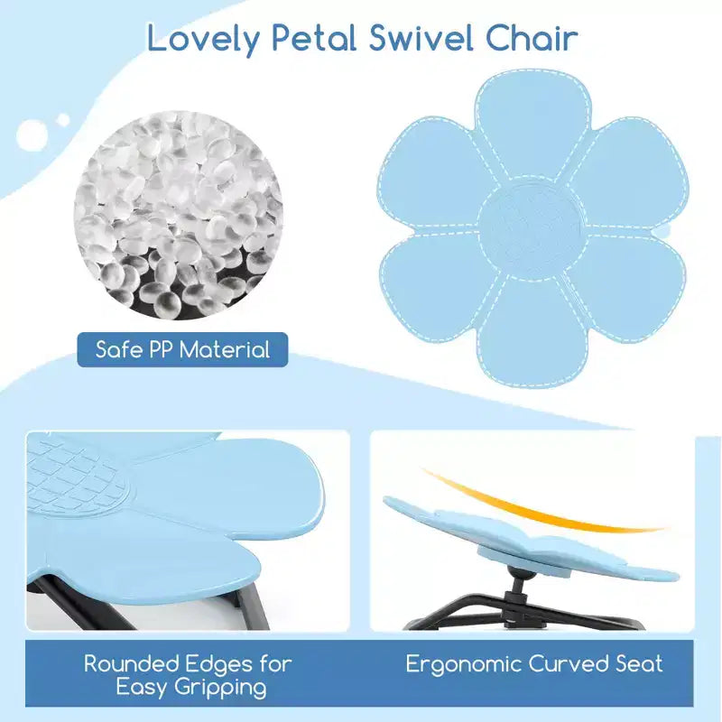 Chaise pivotante sensorielle pour enfants avec base métallique antidérapante pour enfants autistes, utilisation intérieure/extérieure, coloris pétale bleu/rouge