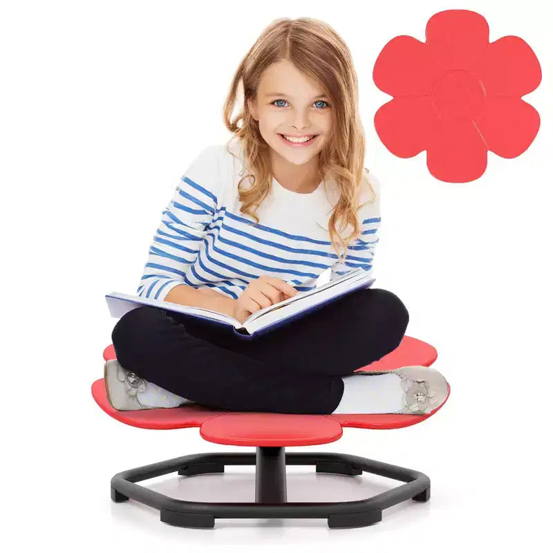 Chaise pivotante sensorielle pour enfants avec base métallique antidérapante pour enfants autistes, utilisation intérieure/extérieure, coloris pétale bleu/rouge