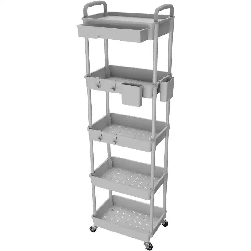 Chariot roulant à 5 niveaux avec tiroir, organiseur mobile peu encombrant pour cuisine - Capacité de 150 kg