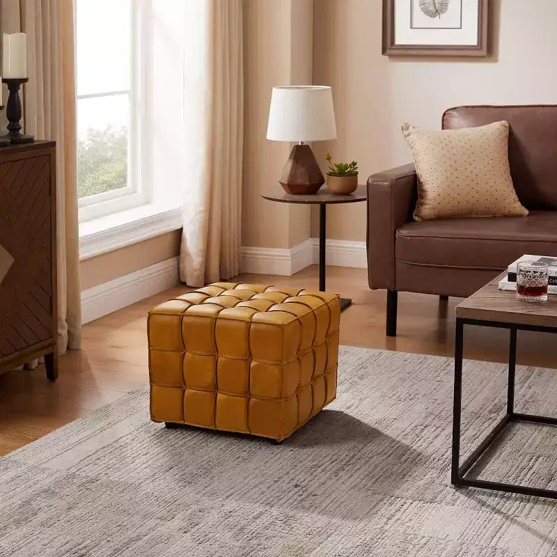 Pouffe polyvalent en cuir véritable
