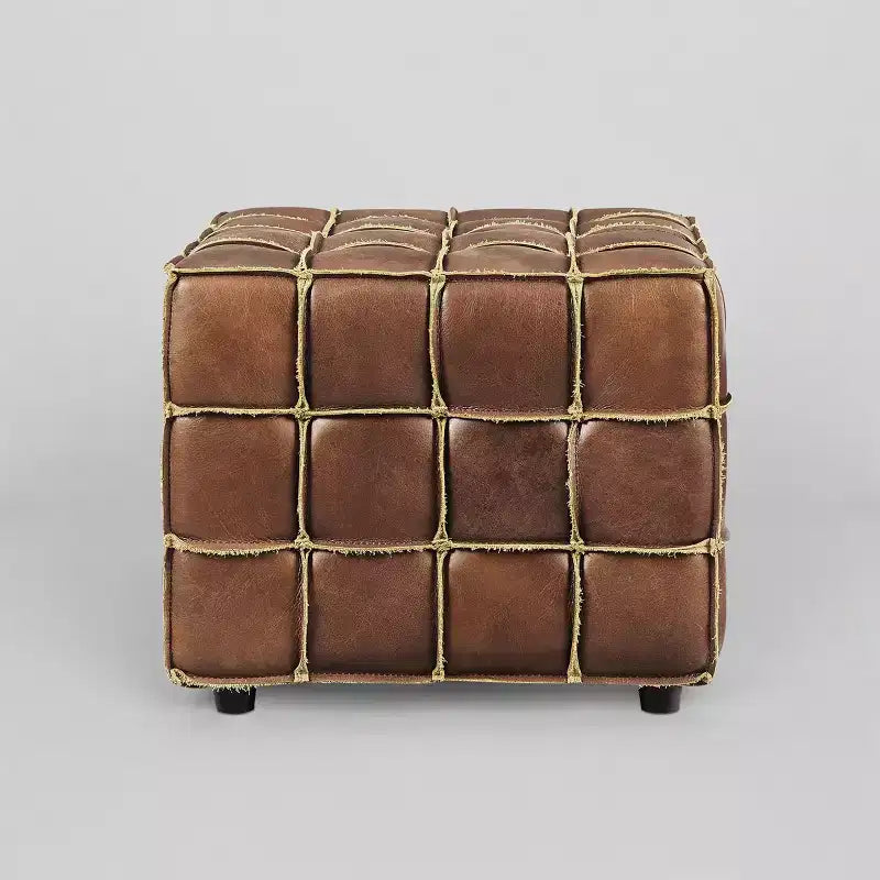 Pouffe polyvalent en cuir véritable