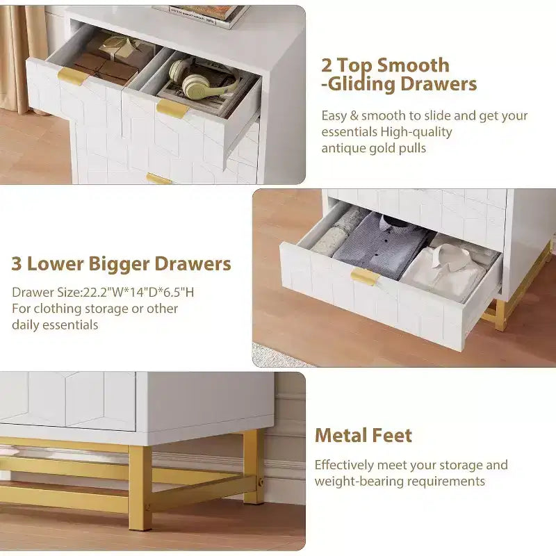 Commode 2/3/4/5/6/7 Tiroirs avec Pieds en Métal, Organiseur de Commode en Bois avec Rangement Large, Commode Moderne pour Chambre, Salon, Couloir