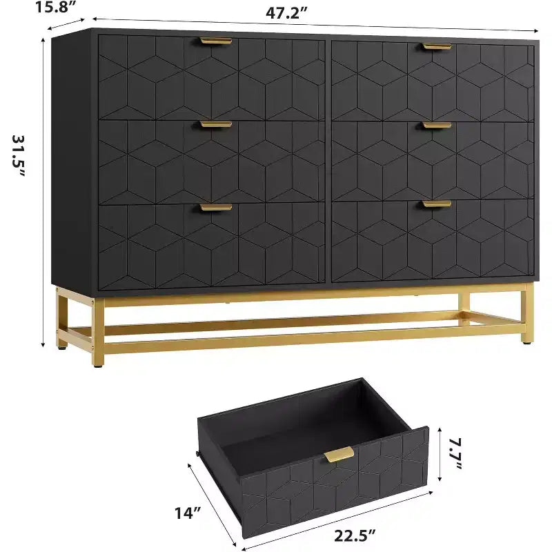 Commode 2/3/4/5/6/7 Tiroirs avec Pieds en Métal, Organiseur de Commode en Bois avec Rangement Large, Commode Moderne pour Chambre, Salon, Couloir