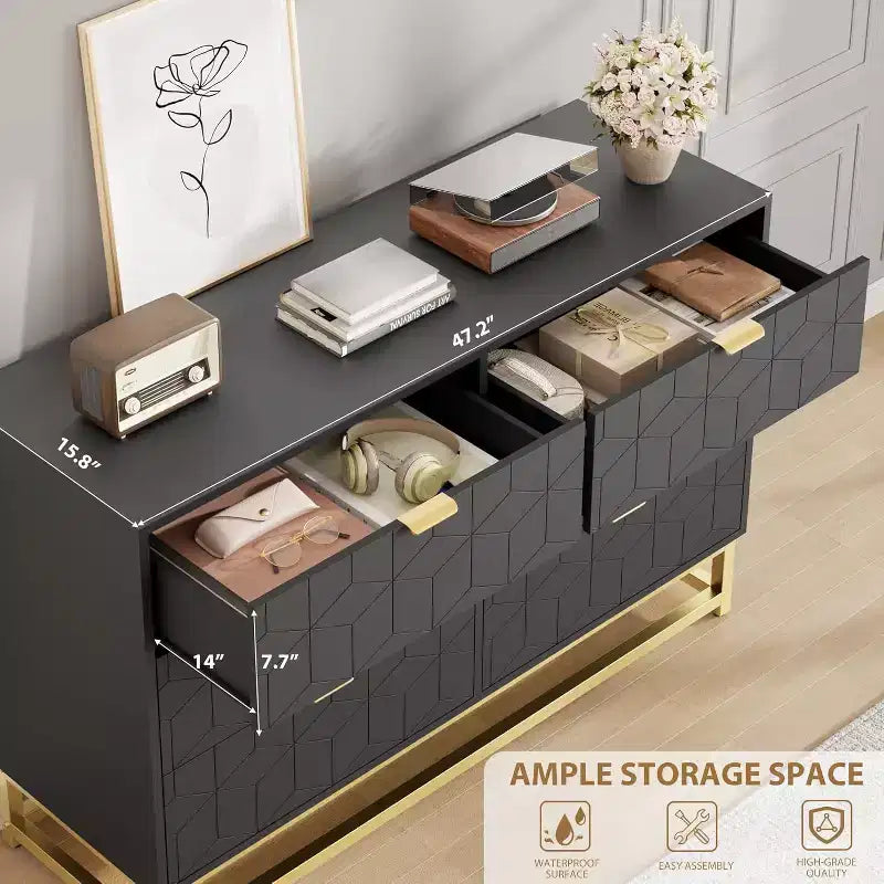 Commode 2/3/4/5/6/7 Tiroirs avec Pieds en Métal, Organiseur de Commode en Bois avec Rangement Large, Commode Moderne pour Chambre, Salon, Couloir
