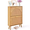 VEVOR Shoe Cabinet with 2 Flip Drawers, Shoe Storage Cabinet for Entryway, Free Standing Shoe Storage Organizer with Rattan Doors, Brown