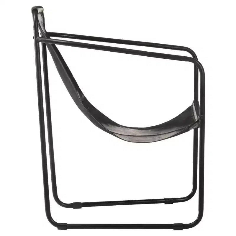 Fauteuil d'appoint avec cadre en fer pour salon, en cuir véritable - Noir