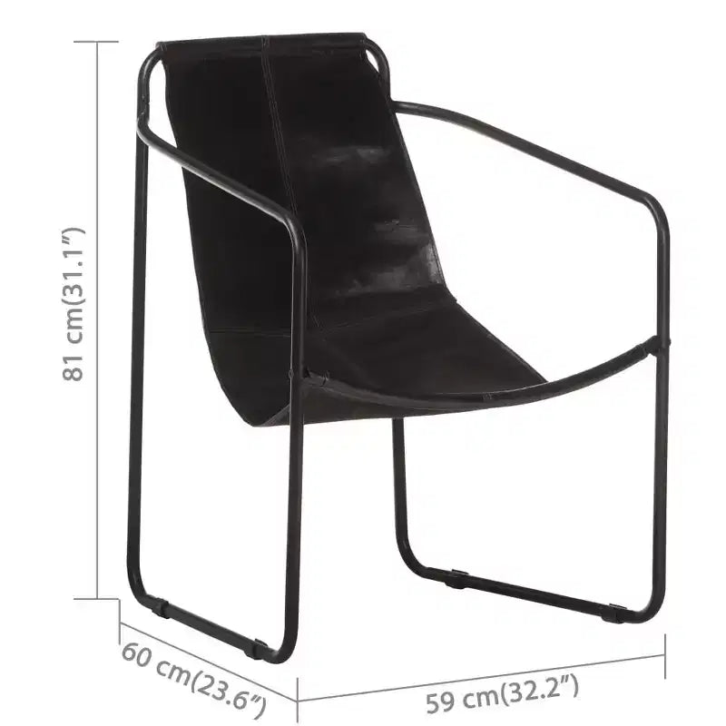 Fauteuil d'appoint avec cadre en fer pour salon, en cuir véritable - Noir