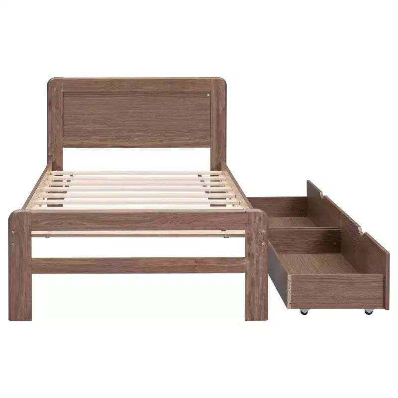 Cadre de lit plateforme moderne jumeau avec 2 tiroirs de rangement Lit plateforme robuste en bois Silencieux Aucun sommier tapissier requis Facile à assembler