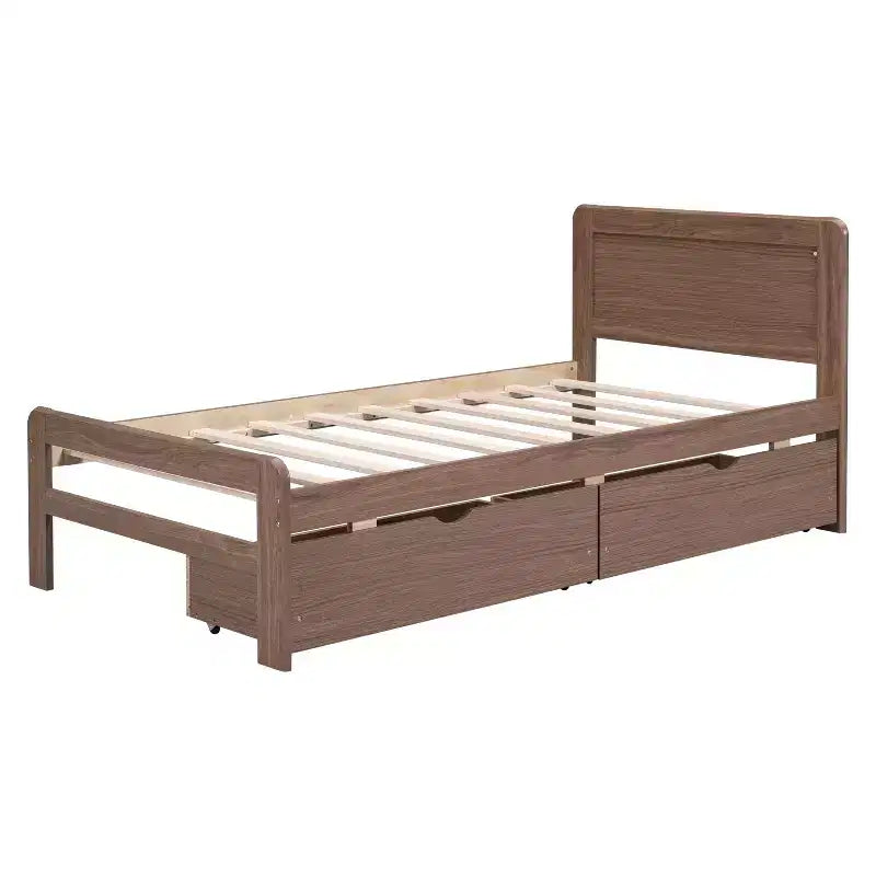 Cadre de lit plateforme moderne jumeau avec 2 tiroirs de rangement Lit plateforme robuste en bois Silencieux Aucun sommier tapissier requis Facile à assembler