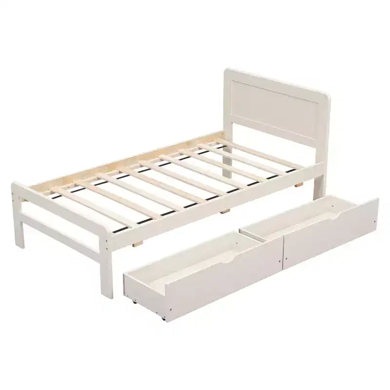 Cadre de lit plateforme moderne jumeau avec 2 tiroirs de rangement Lit plateforme robuste en bois Silencieux Aucun sommier tapissier requis Facile à assembler