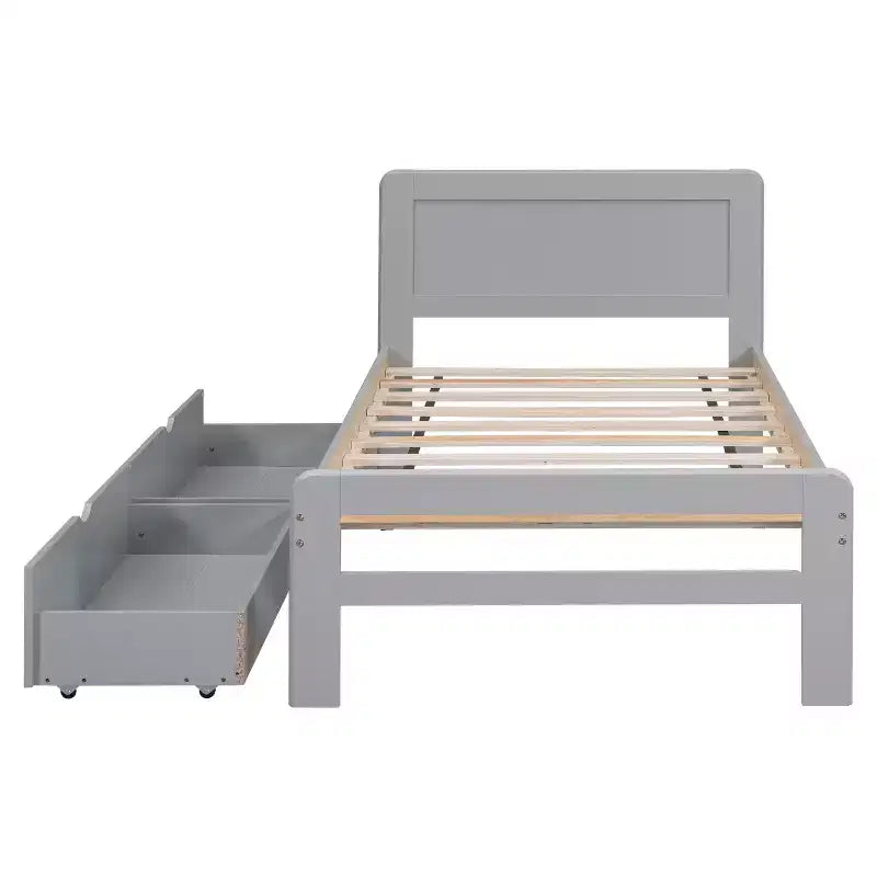 Cadre de lit plateforme moderne jumeau avec 2 tiroirs de rangement Lit plateforme robuste en bois Silencieux Aucun sommier tapissier requis Facile à assembler