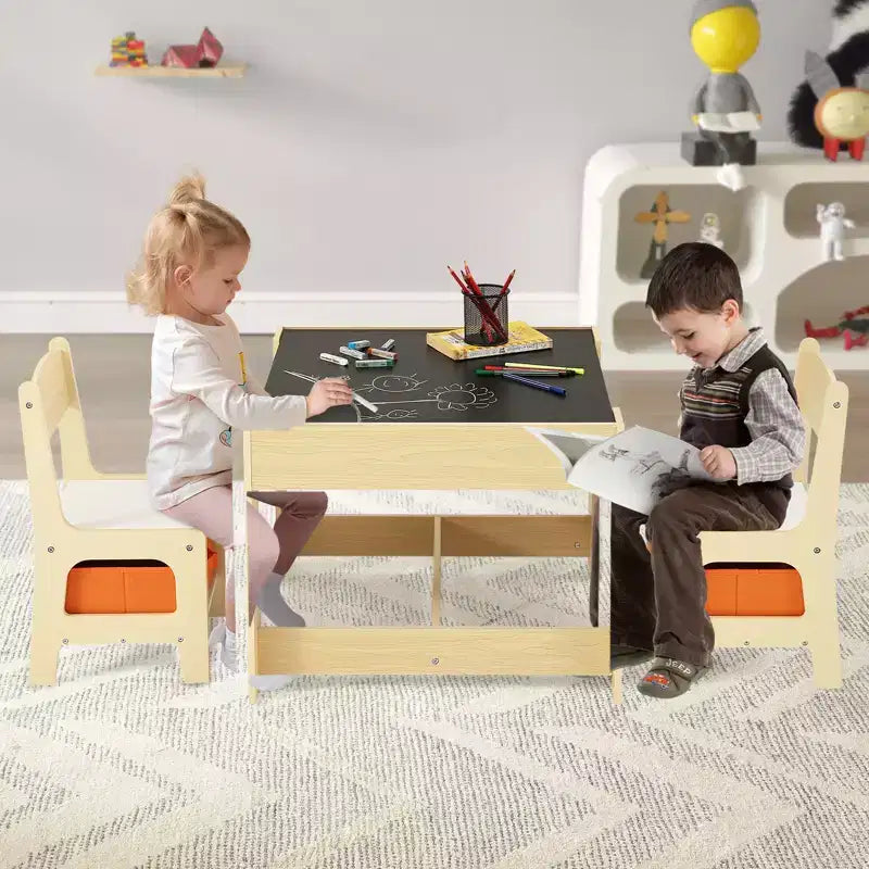 Ensemble Table et Chaises pour Enfants, Table d'Activités en Bois avec Rangement et Boîtes, Table de Jeu pour Enfants pour l'Art, l'Artisanat, la Lecture, l'Apprentissage, Beige
