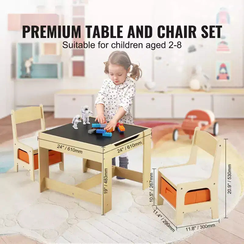 Ensemble Table et Chaises pour Enfants, Table d'Activités en Bois avec Rangement et Boîtes, Table de Jeu pour Enfants pour l'Art, l'Artisanat, la Lecture, l'Apprentissage, Beige