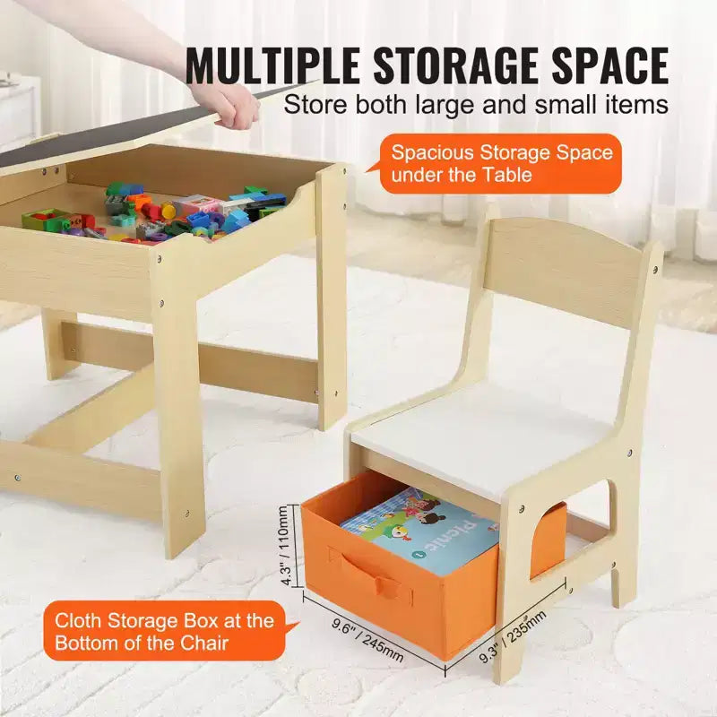 Ensemble Table et Chaises pour Enfants, Table d'Activités en Bois avec Rangement et Boîtes, Table de Jeu pour Enfants pour l'Art, l'Artisanat, la Lecture, l'Apprentissage, Beige