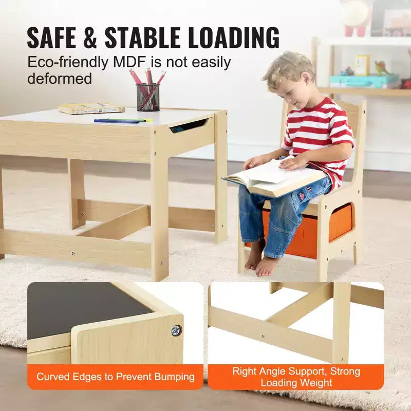 Ensemble Table et Chaises pour Enfants, Table d'Activités en Bois avec Rangement et Boîtes, Table de Jeu pour Enfants pour l'Art, l'Artisanat, la Lecture, l'Apprentissage, Beige