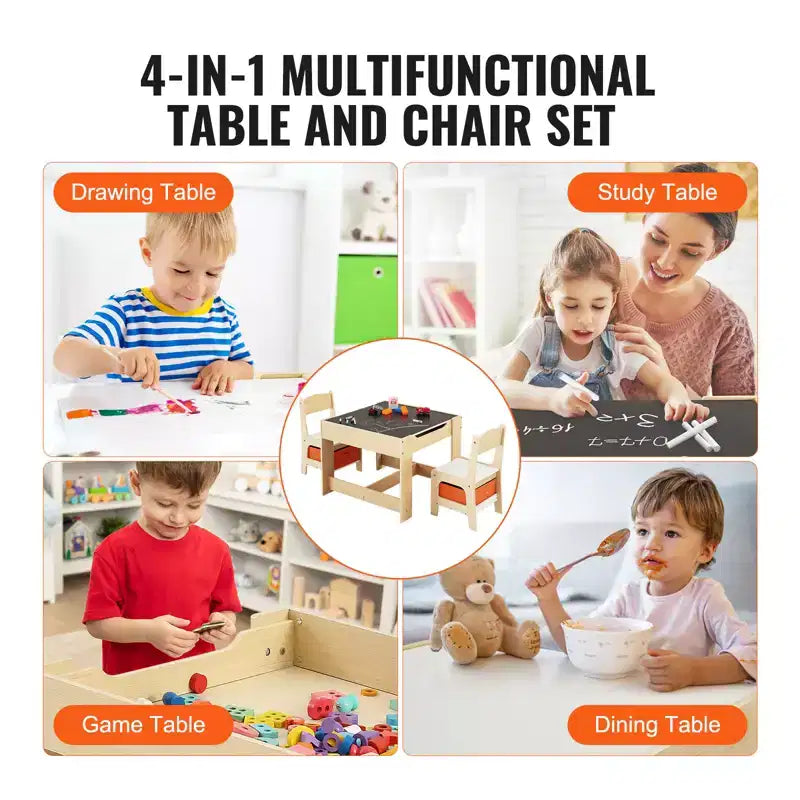 Ensemble Table et Chaises pour Enfants, Table d'Activités en Bois avec Rangement et Boîtes, Table de Jeu pour Enfants pour l'Art, l'Artisanat, la Lecture, l'Apprentissage, Beige