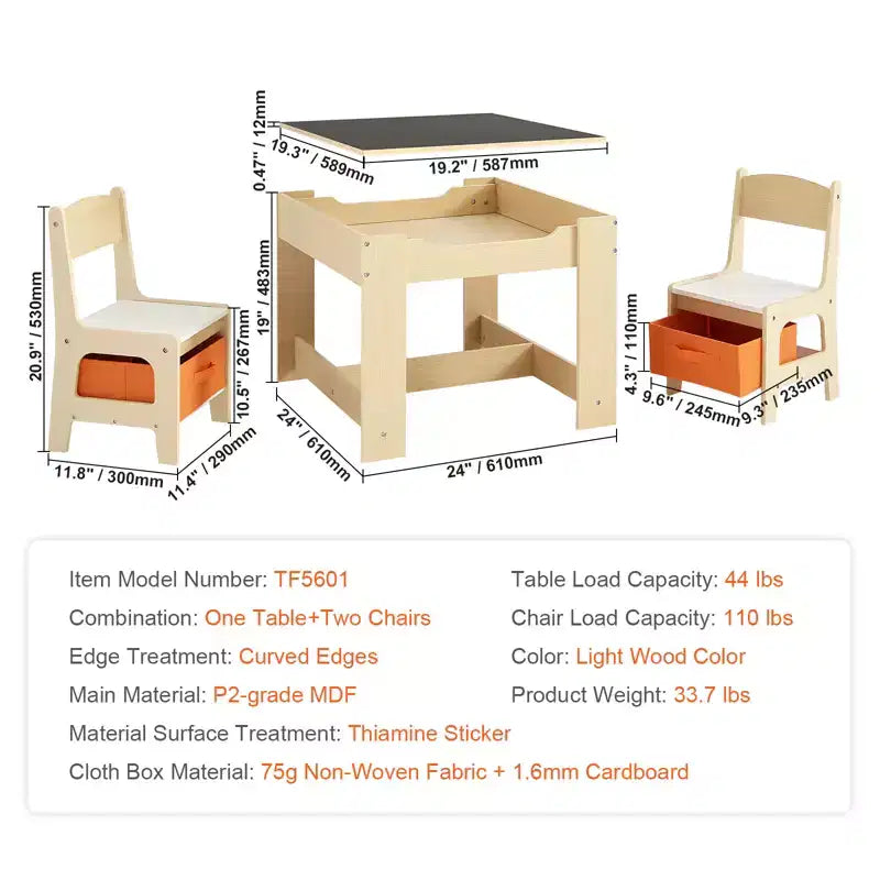 Ensemble Table et Chaises pour Enfants, Table d'Activités en Bois avec Rangement et Boîtes, Table de Jeu pour Enfants pour l'Art, l'Artisanat, la Lecture, l'Apprentissage, Beige