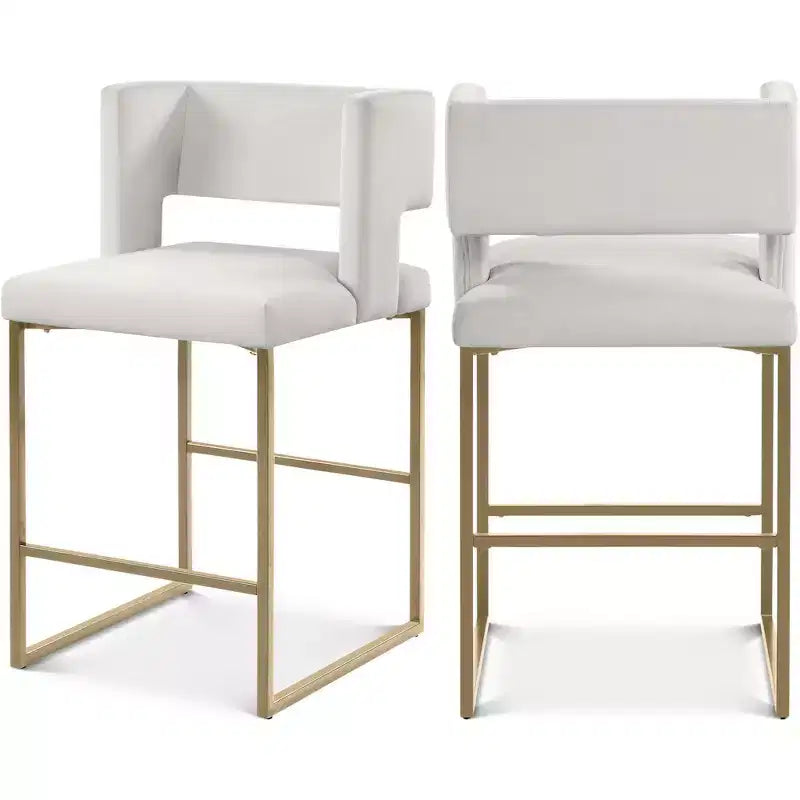 Meridian Furniture,Caleb Cream Velvet Counter Stool, Set of 2