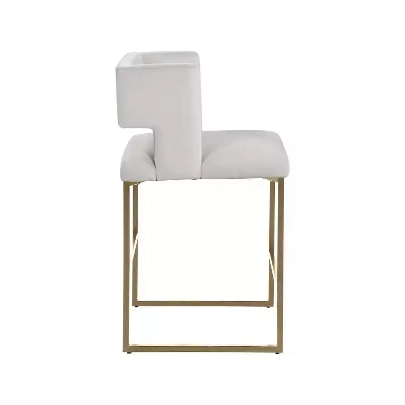 Tabouret de comptoir Caleb en velours crème, lot de 2