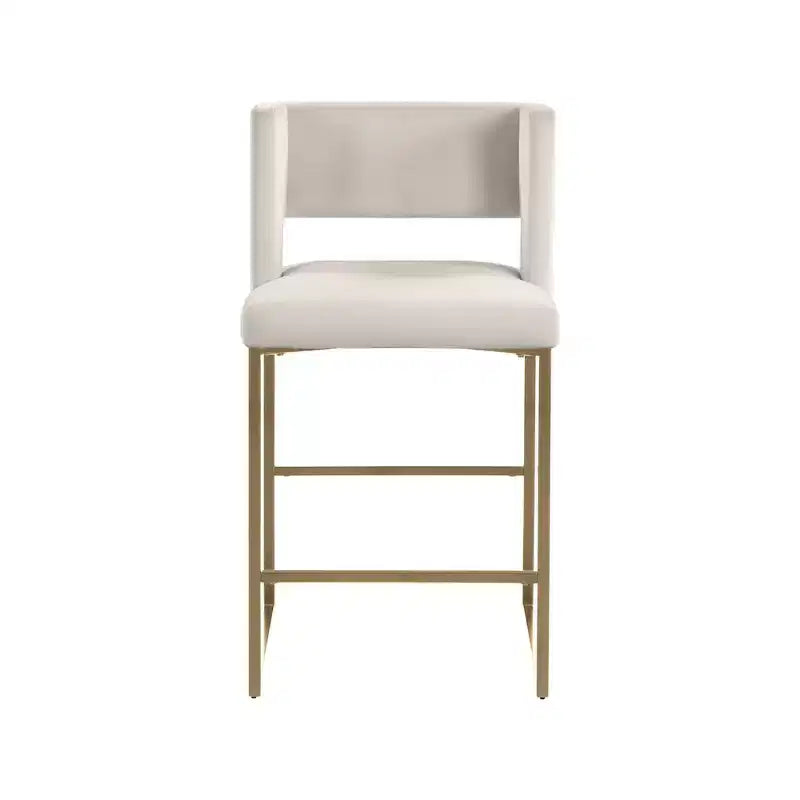 Tabouret de comptoir Caleb en velours crème, lot de 2