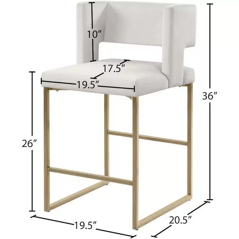Tabouret de comptoir Caleb en velours crème, lot de 2