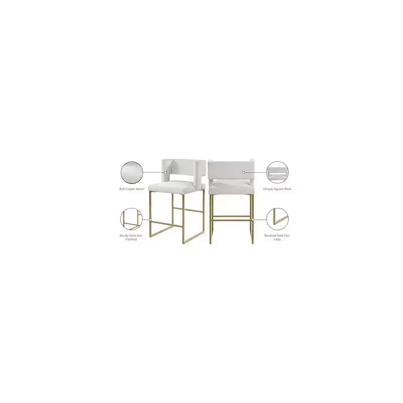 Tabouret de comptoir Caleb en velours crème, lot de 2