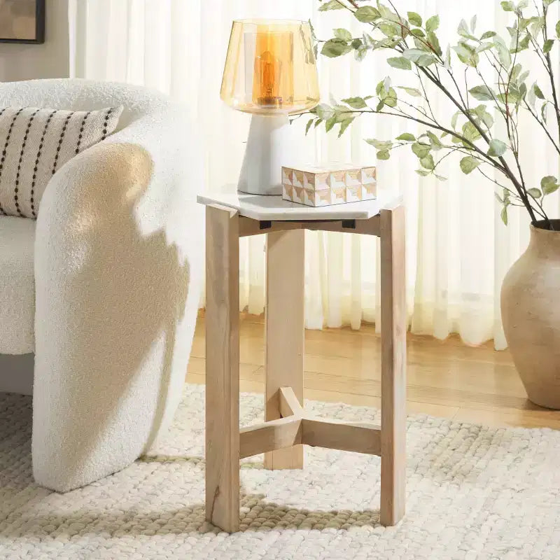 Table d'appoint en marbre Pisa - ACC3733A - Blanc/Naturel - Safavieh