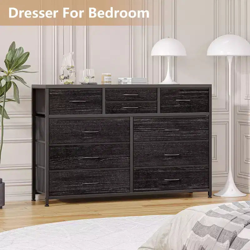 Commode avec 10 tiroirs en tissu, meuble TV pour téléviseur de 50 pouces, meuble console multimédia avec rangement, mobilier de salon