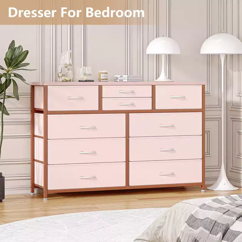 Commode avec 10 tiroirs en tissu, meuble TV pour téléviseur de 50 pouces, meuble console multimédia avec rangement, mobilier de salon