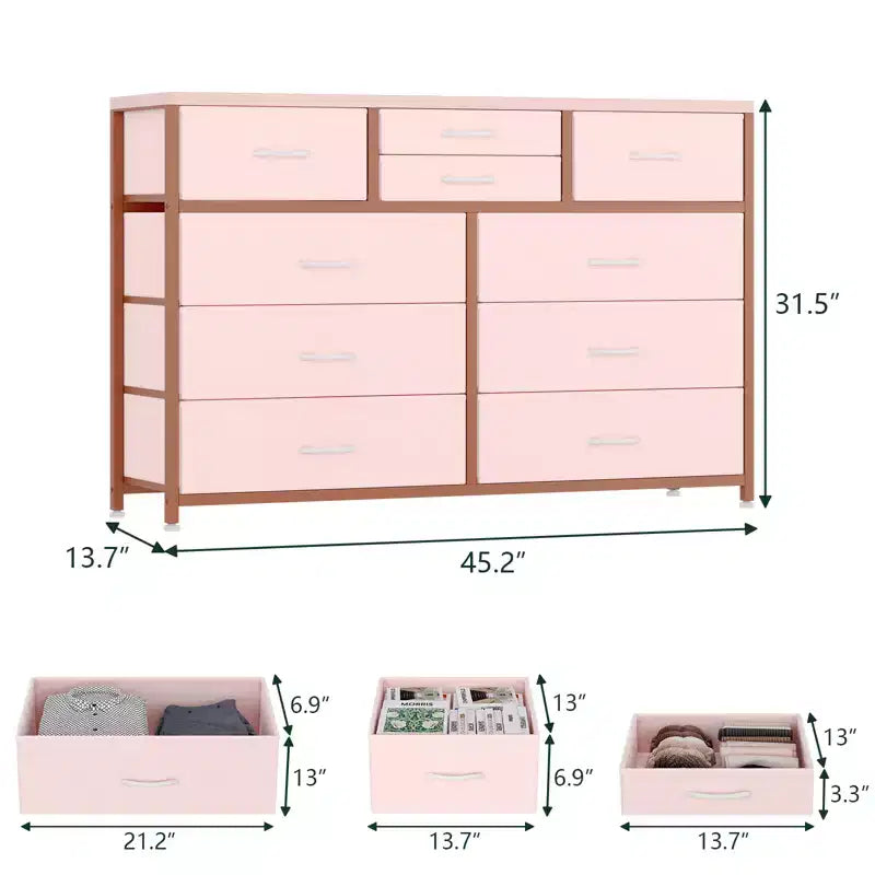 Commode avec 10 tiroirs en tissu, meuble TV pour téléviseur de 50 pouces, meuble console multimédia avec rangement, mobilier de salon