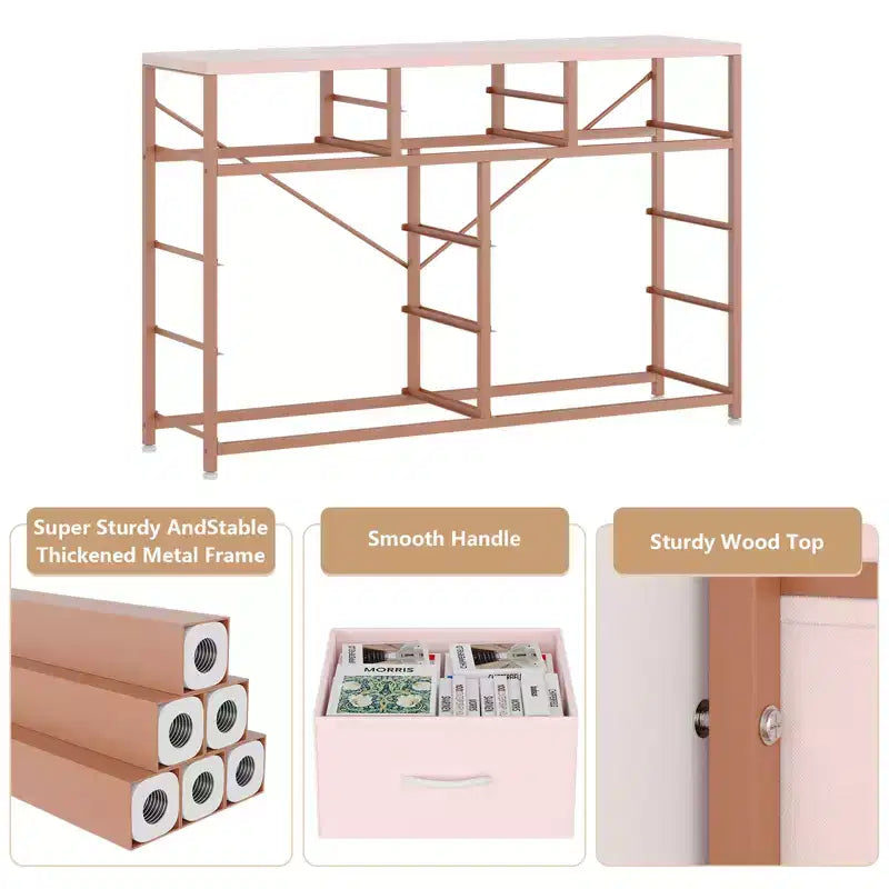 Commode avec 10 tiroirs en tissu, meuble TV pour téléviseur de 50 pouces, meuble console multimédia avec rangement, mobilier de salon