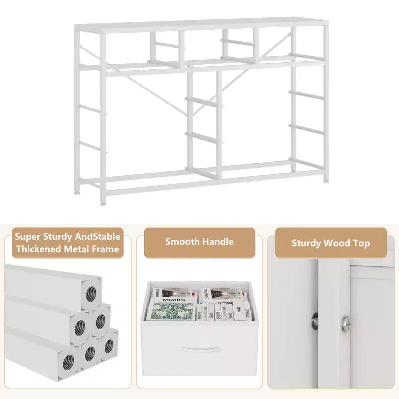 Commode avec 10 tiroirs en tissu, meuble TV pour téléviseur de 50 pouces, meuble console multimédia avec rangement, mobilier de salon