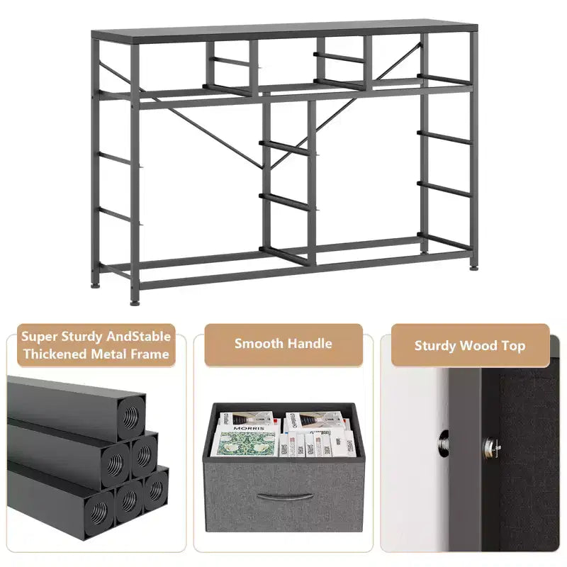 Commode avec 10 tiroirs en tissu, meuble TV pour téléviseur de 50 pouces, meuble console multimédia avec rangement, mobilier de salon