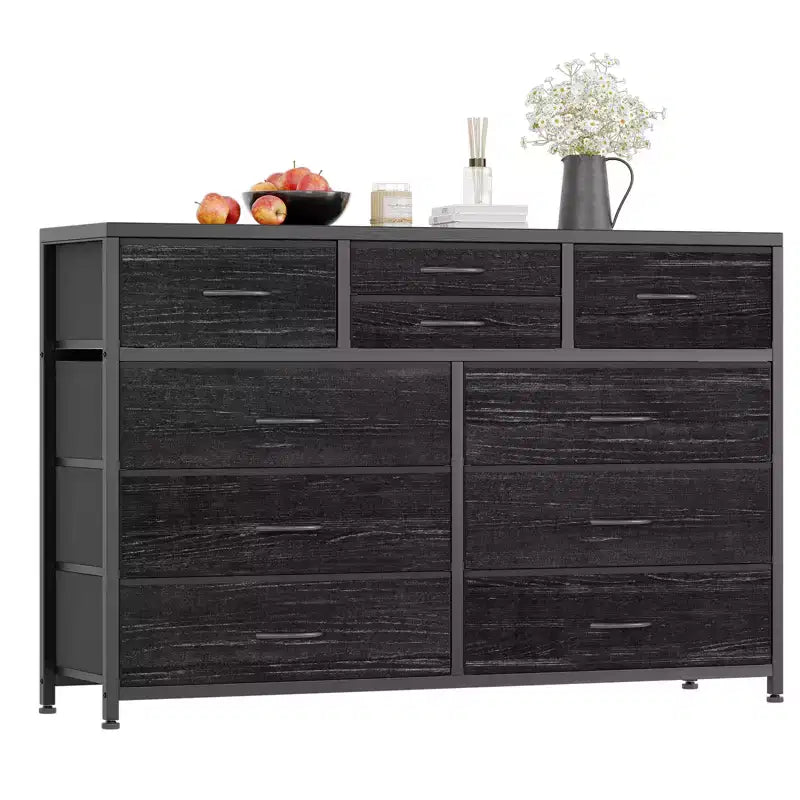 Commode avec 10 tiroirs en tissu, meuble TV pour téléviseur de 50 pouces, meuble console multimédia avec rangement, mobilier de salon