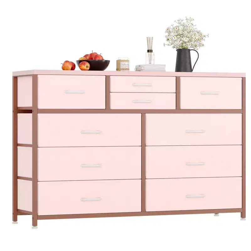 Commode avec 10 tiroirs en tissu, meuble TV pour téléviseur de 50 pouces, meuble console multimédia avec rangement, mobilier de salon