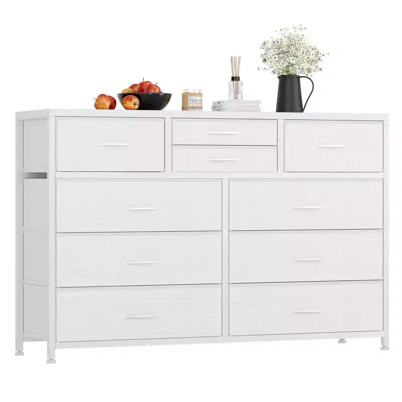 Commode avec 10 tiroirs en tissu, meuble TV pour téléviseur de 50 pouces, meuble console multimédia avec rangement, mobilier de salon