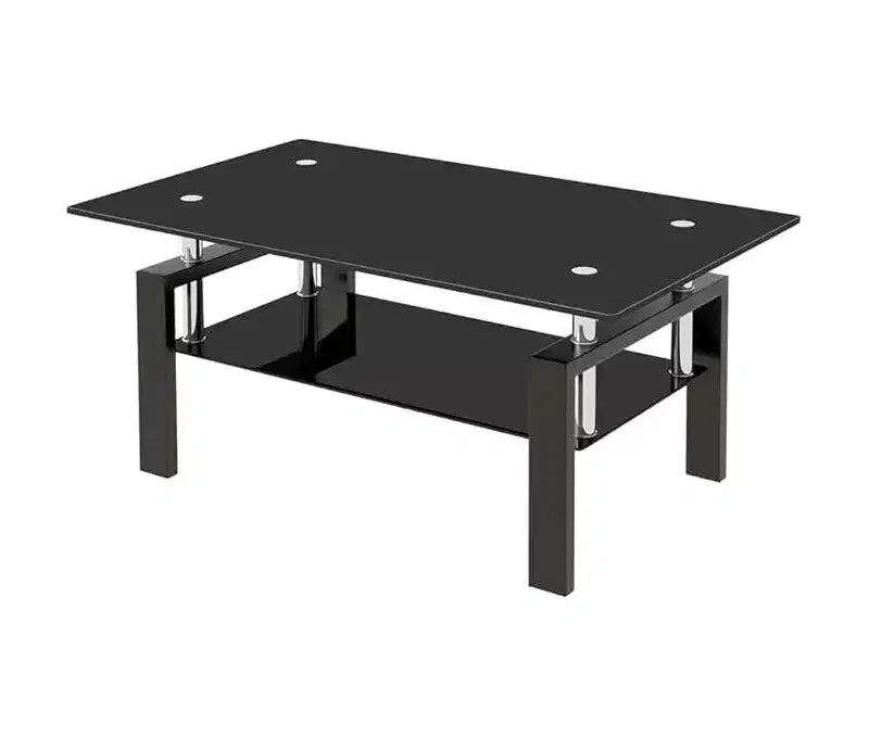 Table basse en verre, table d'appoint basse moderne pour salon, table à thé à 2 niveaux avec plateau en verre trempé, étagère inférieure pour salon