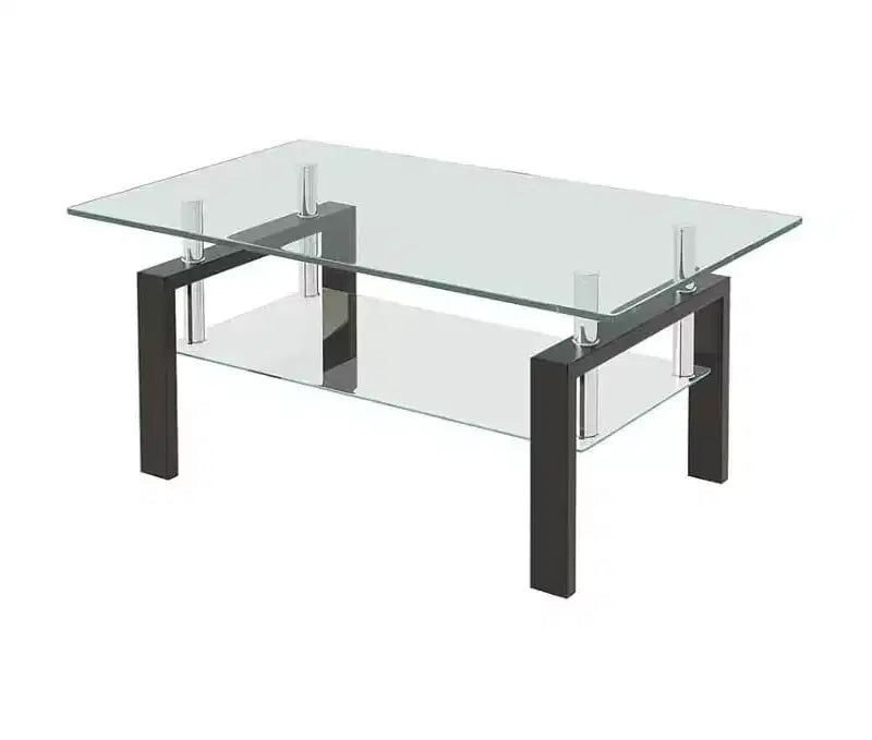 Table basse en verre, table d'appoint basse moderne pour salon, table à thé à 2 niveaux avec plateau en verre trempé, étagère inférieure pour salon