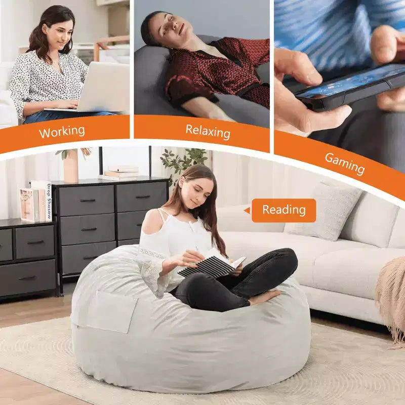 Pouf Géant 4ft avec Rembourrage en Mousse Housse Douce Amovible Confortable pour Adultes Enfants Salon Chambre Dortoir