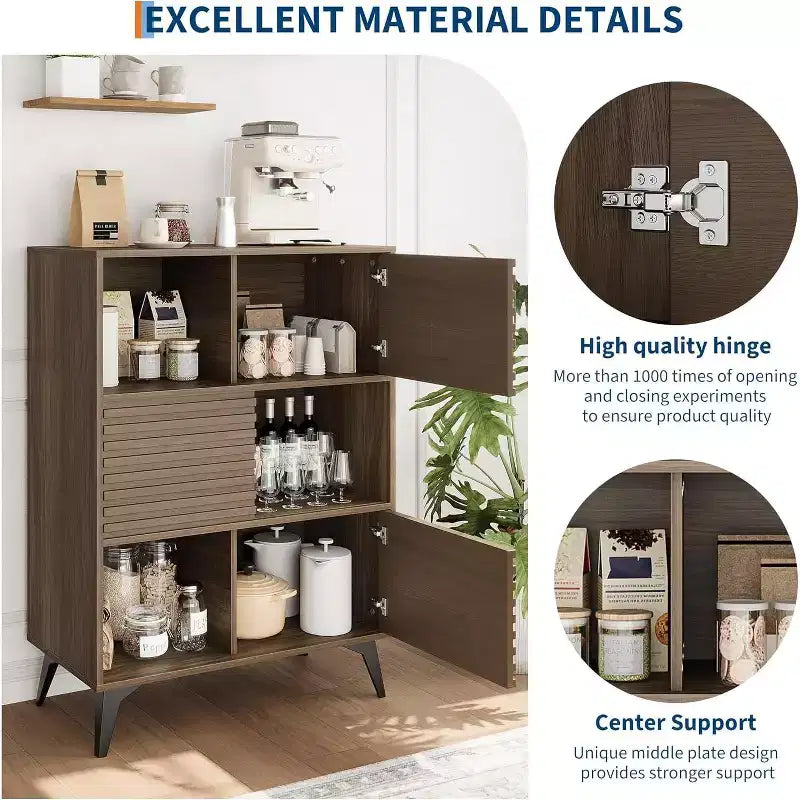 Armoire de rangement cannelée de 43 po avec portes coulissantes - Organisateur d'étagères réglables à 3 niveaux pour salon et cuisine